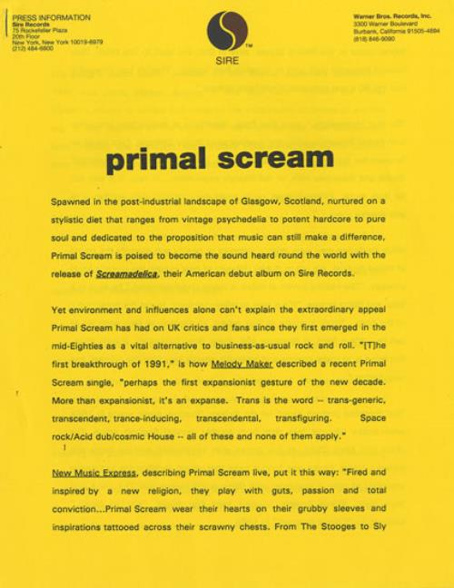 Primal Scream Screamdelica media press pack US PMLPPSC29999