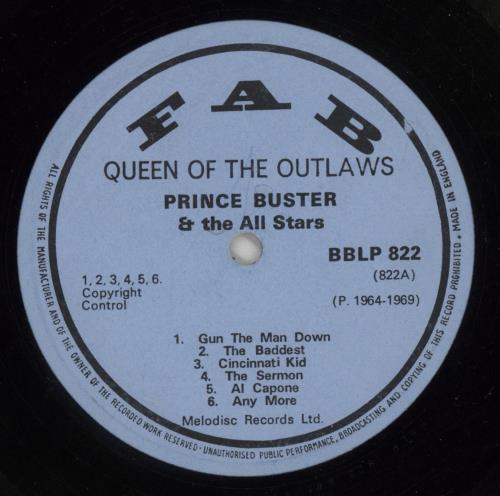 Prince Buster Queen Of The Outlaws - VG vinyl LP album (LP record) UK BUPLPQU868423
