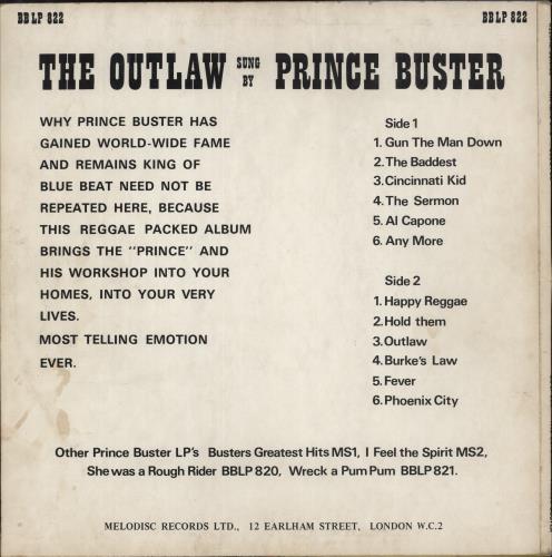 Prince Buster Queen Of The Outlaws - VG vinyl LP album (LP record) UK BUPLPQU868423