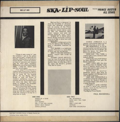 Prince Buster Ska-Lip-Soul vinyl LP album (LP record) Jamaican BUPLPSK857159