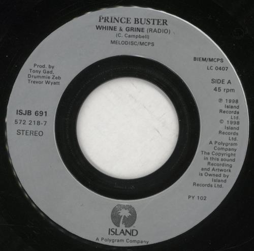 Prince Buster Whine And Grine 7" vinyl single (7 inch record / 45) UK BUP07WH861230