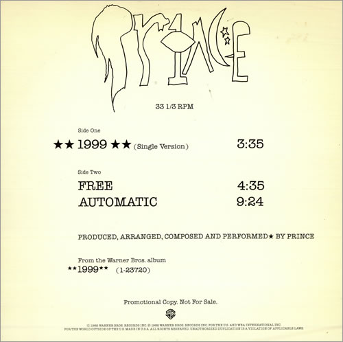 Prince 1999 - Nineteen Ninety Nine 12" vinyl single (12 inch record / Maxi-single) US PRI12NI03301