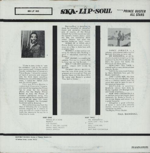 Prince Buster Ska-Lip-Soul Jamaican vinyl LP album (LP record