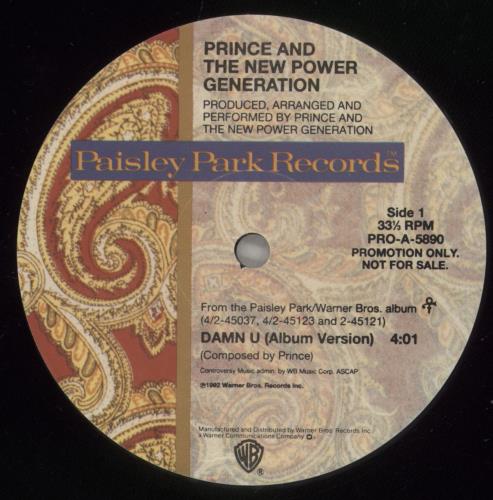 Prince Damn U 12" vinyl single (12 inch record / Maxi-single) US PRI12DA885229
