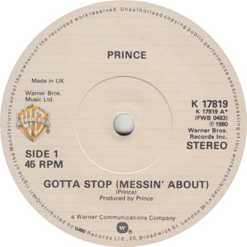 Prince Gotta Stop (Messin' About) - Red Stripe P/s 7" vinyl single (7 inch record / 45) UK PRI07GO114787