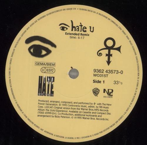 Prince I Hate You 12" vinyl single (12 inch record / Maxi-single) German PRI12IH52289