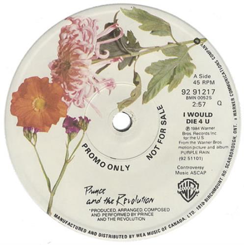 Prince I Would Die 4 U 7" vinyl single (7 inch record / 45) Canadian PRI07IW102265
