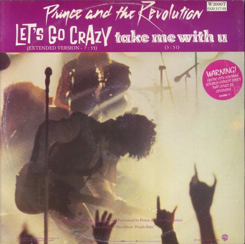 Prince Let's Go Crazy + Stickered Sleeve - EX 12" vinyl single (12 inch record / Maxi-single) UK PRI12LE783484