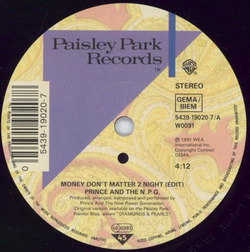 Prince Money Don't Matter 7" vinyl single (7 inch record / 45) German PRI07MO02857