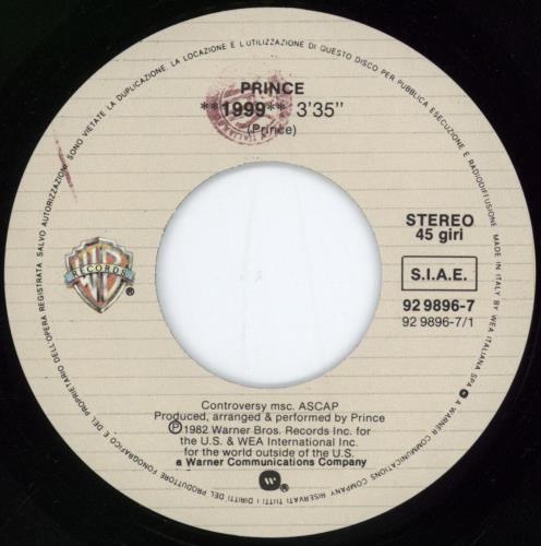 Prince Nineteen Ninety Nine 7" vinyl single (7 inch record / 45) Italian PRI07NI03102