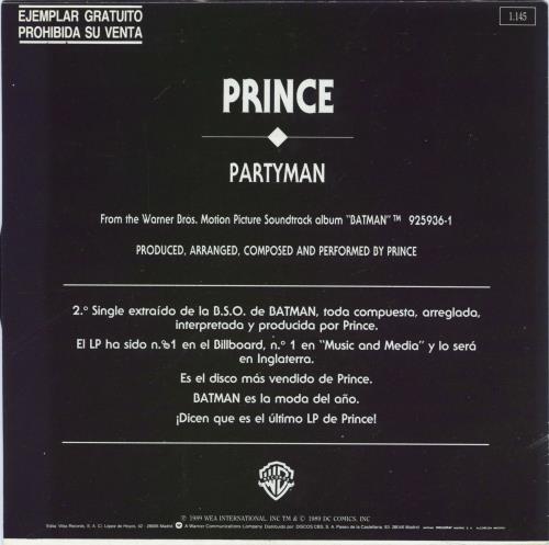 Prince Partyman 7" vinyl single (7 inch record / 45) Spanish PRI07PA52226