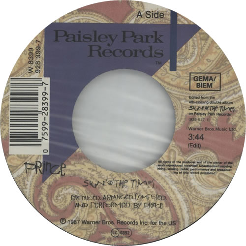 Prince Sign O The Times 7" vinyl single (7 inch record / 45) German PRI07SI03078