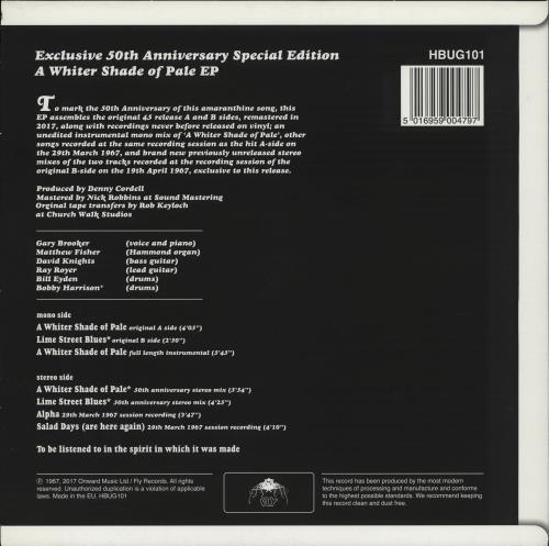 Procol Harum A White Shade of Pale 50th Anniversary EP - RSD17 -Splatter Vinyl 12" vinyl single (12 inch record / Maxi-single) UK PRH12AW764070