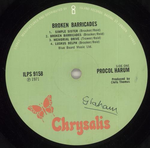 Procol Harum Broken Barricades - 1st - VG vinyl LP album (LP record) UK PRHLPBR735280