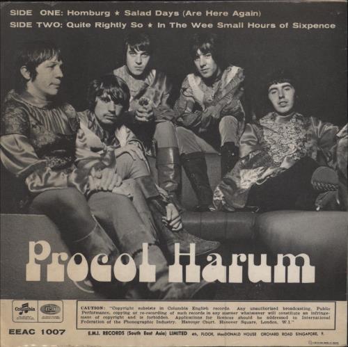 Procol Harum Homburg 7" vinyl single (7 inch record / 45) Singapore PRH07HO781594