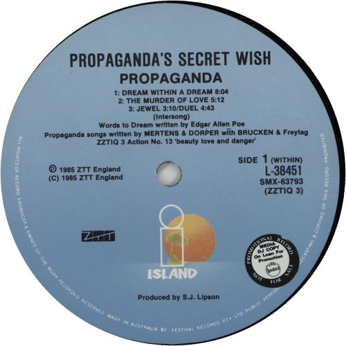 Propaganda A Secret Wish vinyl LP album (LP record) Australian PROLPAS658313