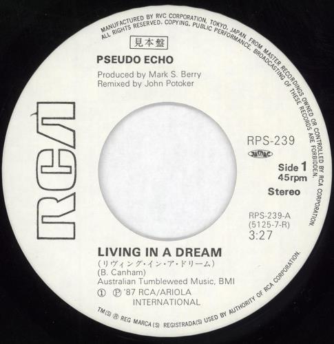 Pseudo Echo Living In A Dream - White label + Insert 7" vinyl single (7 inch record / 45) Japanese PSE07LI720134