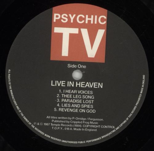 Psychic TV Live In Heaven vinyl LP album (LP record) UK PTVLPLI795709