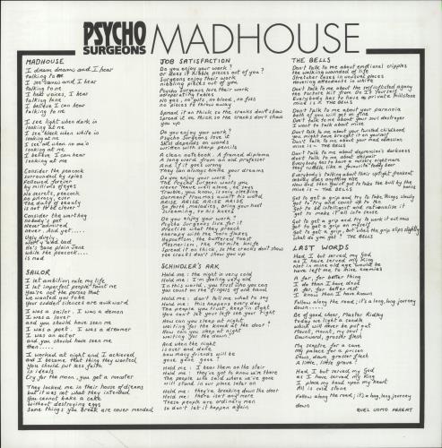 Psycho Surgeons Madhouse - Insert+Sticker vinyl LP album (LP record) UK 3X9LPMA824057