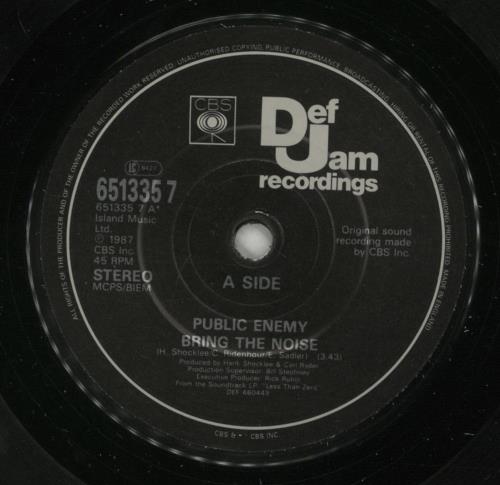 Public Enemy Bring The Noise 7" vinyl single (7 inch record / 45) UK PUB07BR293929