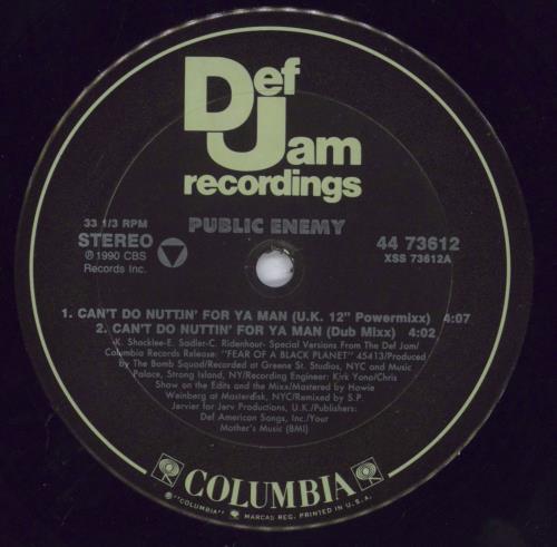 Public Enemy Can't Do Nuttin For Ya Man 12" vinyl single (12 inch record / Maxi-single) US PUB12CA831827