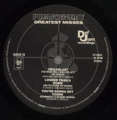 Public Enemy Greatest Misses 2-LP vinyl record set (Double LP Album) US PUB2LGR886414