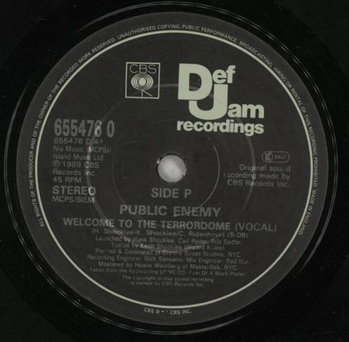 Public Enemy Welcome To The Terrordome 7" vinyl single (7 inch record / 45) UK PUB07WE44036