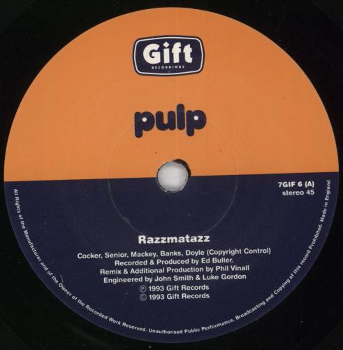 Pulp Razzmatazz 7" vinyl single (7 inch record / 45) UK PUL07RA109071