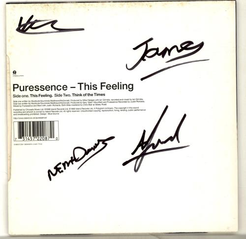 Puressence This Feeling - Autographed 7" vinyl single (7 inch record / 45) UK PCE07TH500791