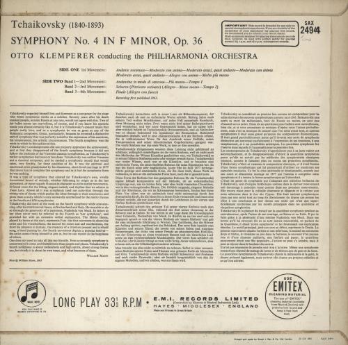 Pyotr Ilyich Tchaikovsky Symphony No.4 in F Minor, Op.36 - 2nd vinyl LP album (LP record) UK T3NLPSY865211