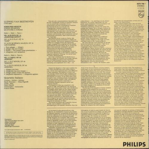 Quartetto Italiano Ludwig Van Beethoven: Streichquartette 'Harfen' Op. 74 / 'Serioso' Op. 95 vinyl LP album (LP record) Dutch NQILPLU772486
