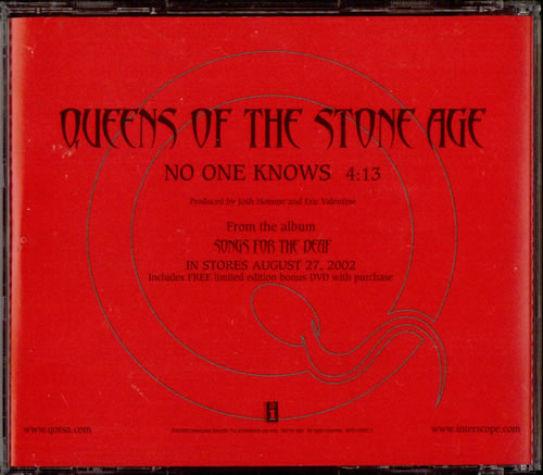 Queens Of The Stone Age No One Knows CD single (CD5 / 5") US QOSC5NO527159