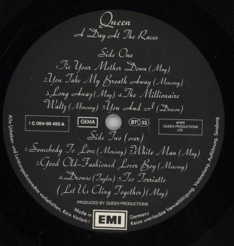 Queen A Day At The Races  - EX vinyl LP album (LP record) German QUELPAD836892