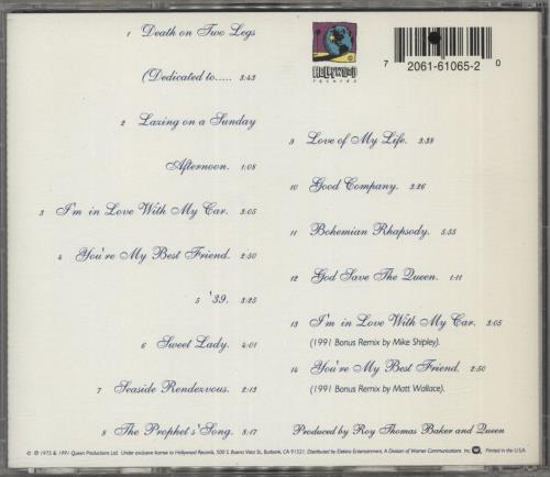 Queen A Night At The Opera CD album (CDLP) US QUECDAN343203