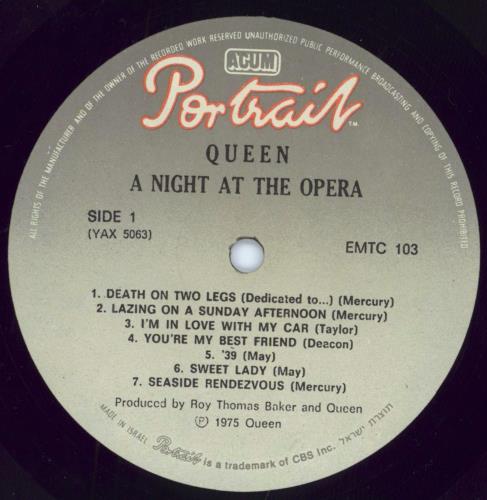 Queen A Night At The Opera vinyl LP album (LP record) Israeli QUELPAN792878