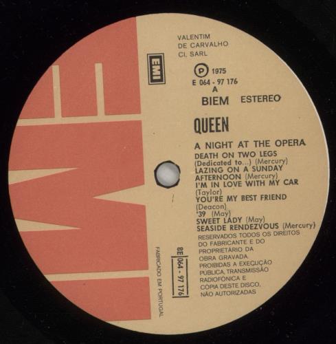Queen A Night At The Opera vinyl LP album (LP record) Portuguese QUELPAN878563
