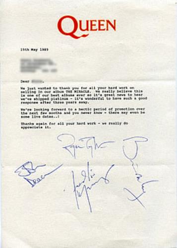 Queen Autographed Letter handbill UK QUEHBAU147461