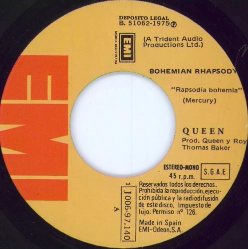 Queen Bohemian Rhapsody - VG 7" vinyl single (7 inch record / 45) Spanish QUE07BO793185
