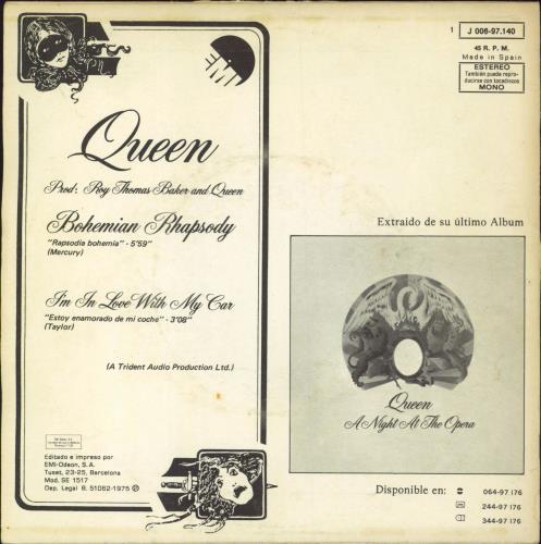 Queen Bohemian Rhapsody - VG 7" vinyl single (7 inch record / 45) Spanish QUE07BO793185