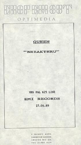Queen Breakthru' video (VHS or PAL or NTSC) UK QUEVIBR14219