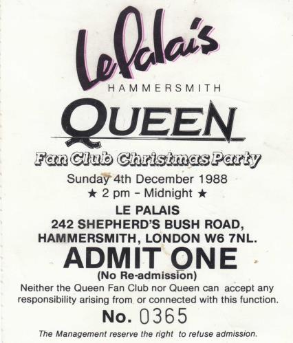 Queen Fan Club Christmas Party - Autographed concert ticket UK QUETIFA697361