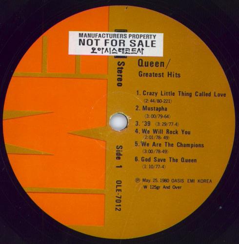 Queen Greatest Hits - Sample Stickered vinyl LP album (LP record) Korean QUELPGR793043