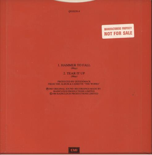 Queen Hammer To Fall - Injection Moulded - Factory Sample 7" vinyl single (7 inch record / 45) UK QUE07HA739802