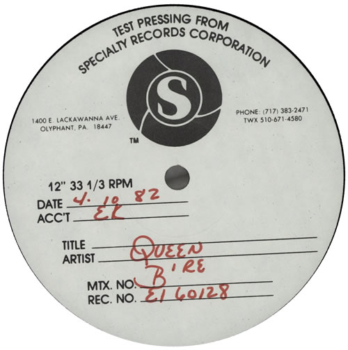 Queen Hot Space Specialty Records Corporation Test Pressing US Promo
