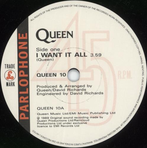 Queen I Want It All 7" vinyl single (7 inch record / 45) UK QUE07IW21798