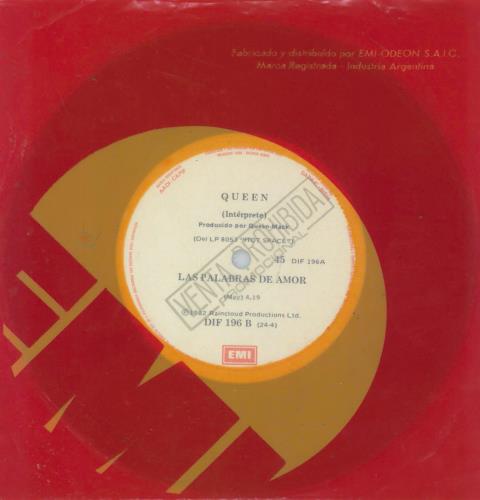 Queen Las Palabras De Amor 7" vinyl single (7 inch record / 45) Argentinean QUE07LA794836