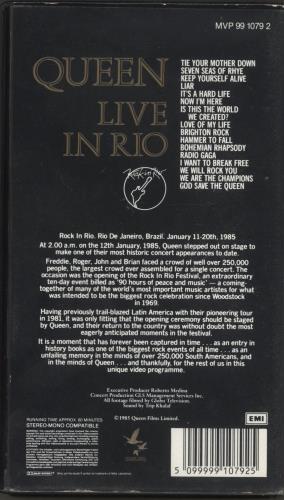 Queen Live In Rio video (VHS or PAL or NTSC) UK QUEVILI282148