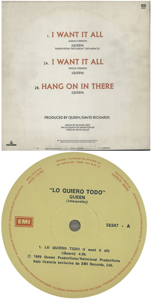 Queen Lo Quiero Todo 12" vinyl single (12 inch record / Maxi-single) Argentinean QUE12LO576264