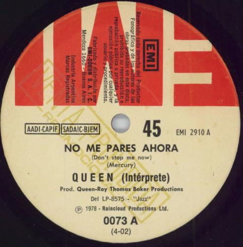 Queen No Me Pares Ahora + p/s 7" vinyl single (7 inch record / 45) Argentinean QUE07NO789975