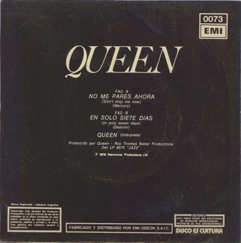 Queen No Me Pares Ahora + p/s 7" vinyl single (7 inch record / 45) Argentinean QUE07NO789975